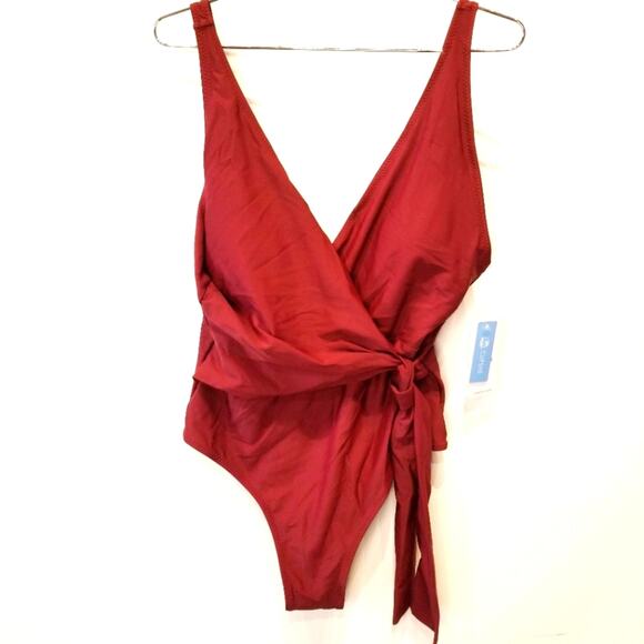 Cupshe Other - Cupshe NEW Burgundy Red One Piece Swimsuit Cross Over Tie Front Women's Size L